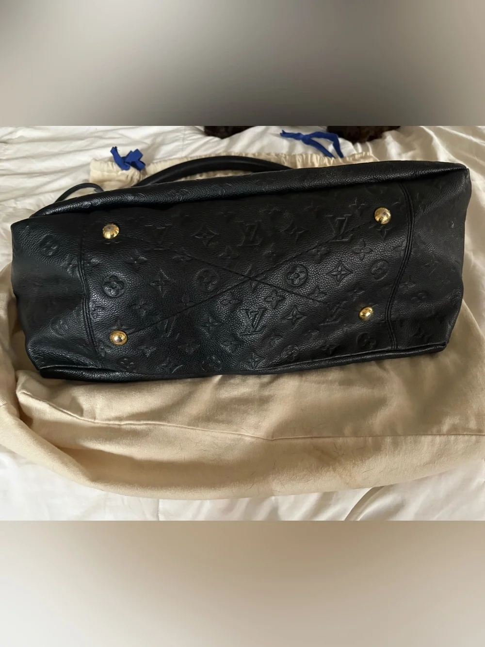 Louis Vuitton Black Monogram-Embossed Leather Shoulder Bag with Gold Hardware